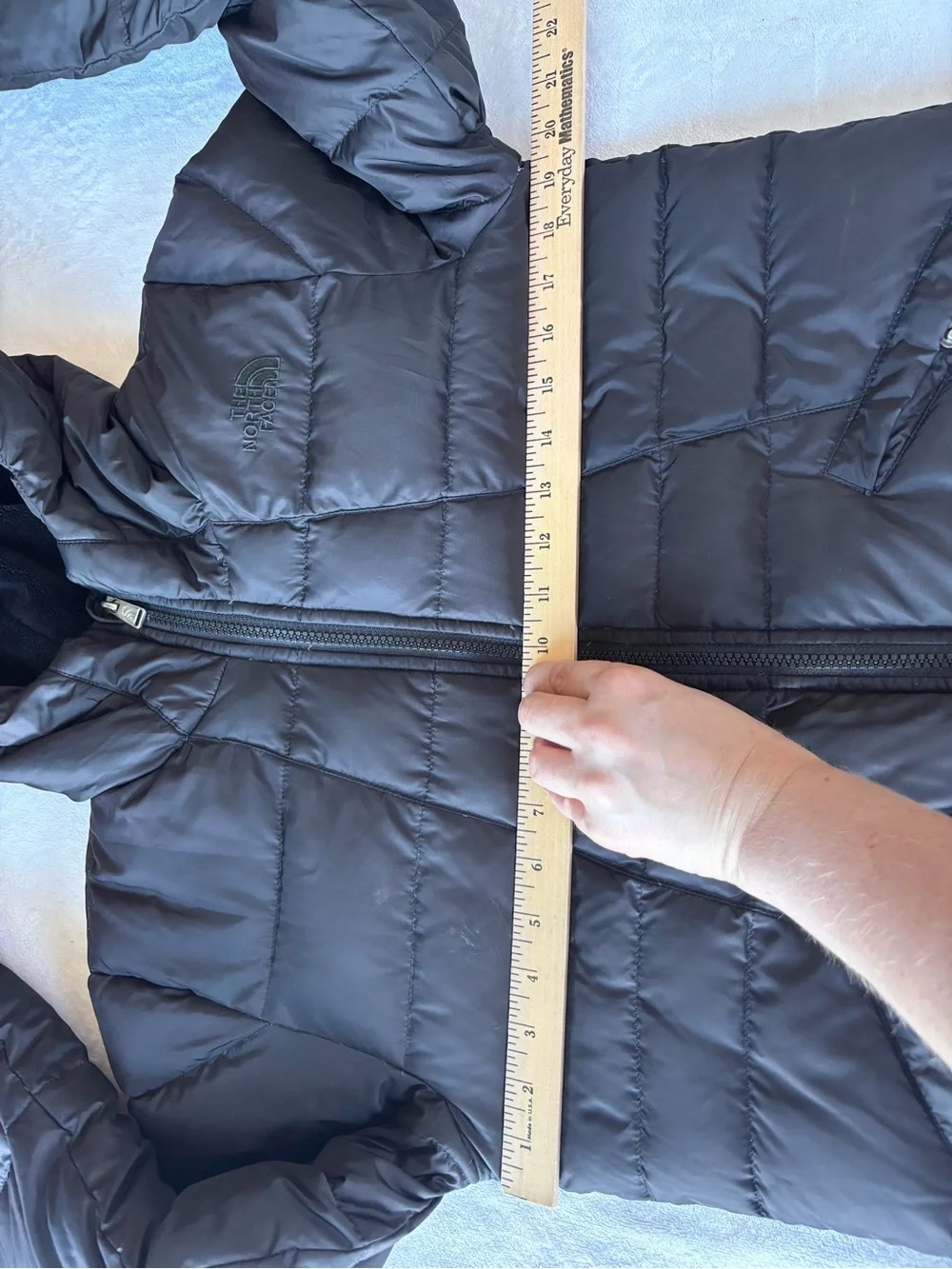 The North Face Girls Size Large 14/16 Goose Down Fleece Hooded Jacket Black